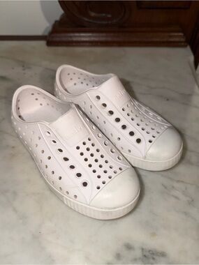 Native Jefferson Slip-On Perforated Rubber Sneakers in White
